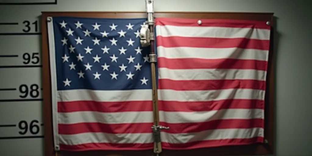 a flag is placed in front of a stock board with an american flag on it and a stock board in the back