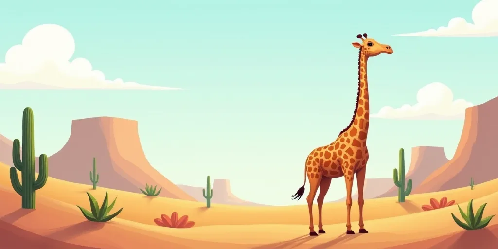 a giraffe standing in a desert area with cactus trees in the background and a sky background with no