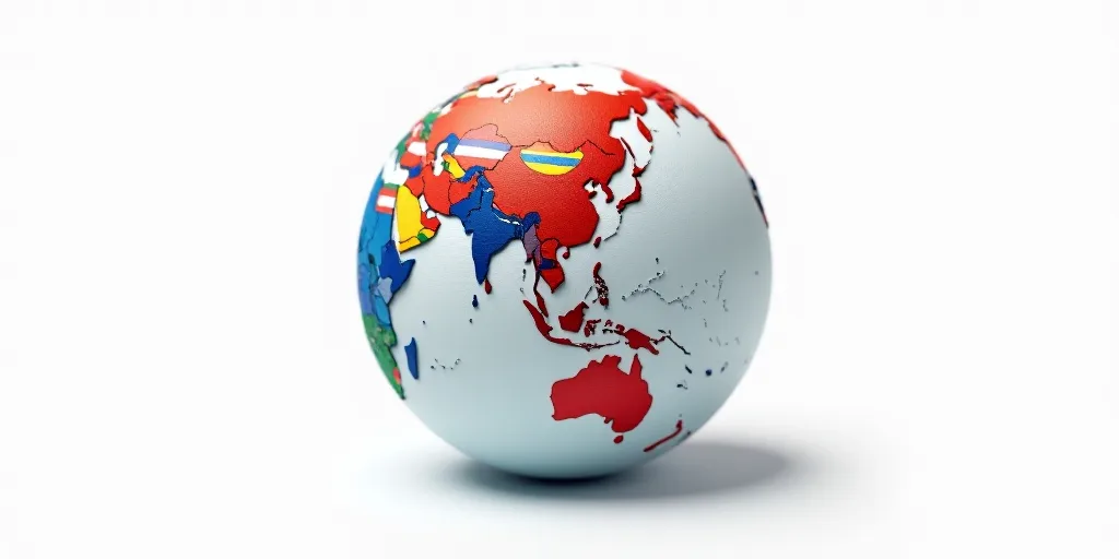 a globe with flags of different countries on it and a white background with a white background and a