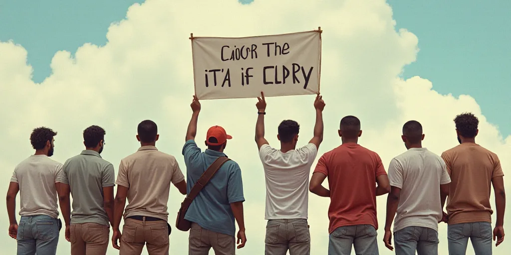a group of men standing next to each other holding a white flag and a sign that says, labor labor la