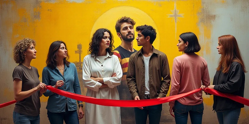 a group of people holding a ribbon in front of a yellow and white sign that says american internatio