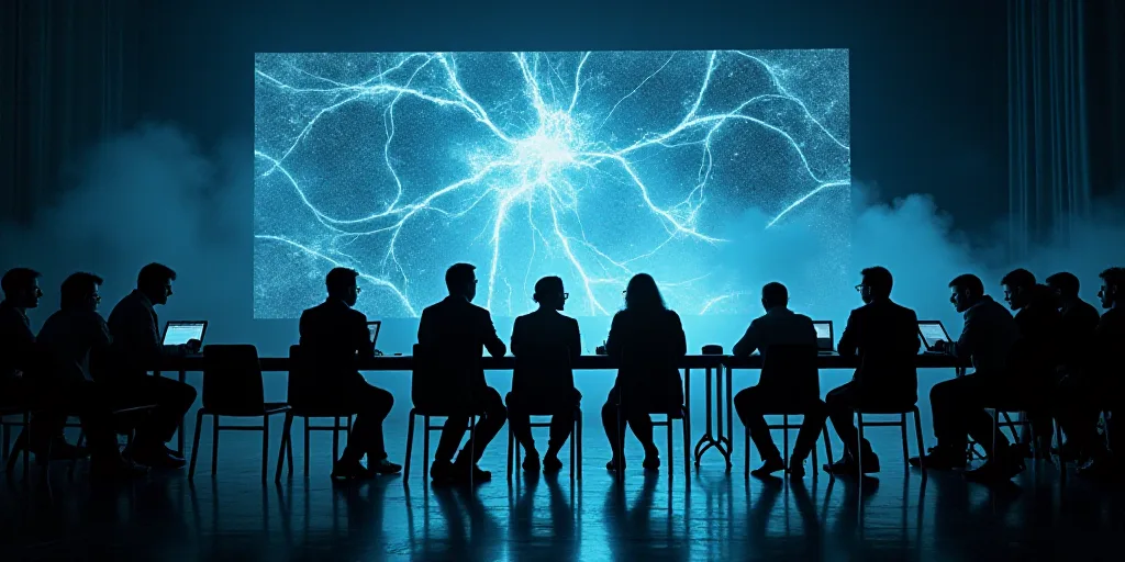 a group of people sitting at a table with a sign behind them that says plan de lictaciones del espec