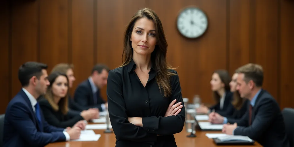 a group of people sitting at a table with a clock in the background and a woman standing in front of