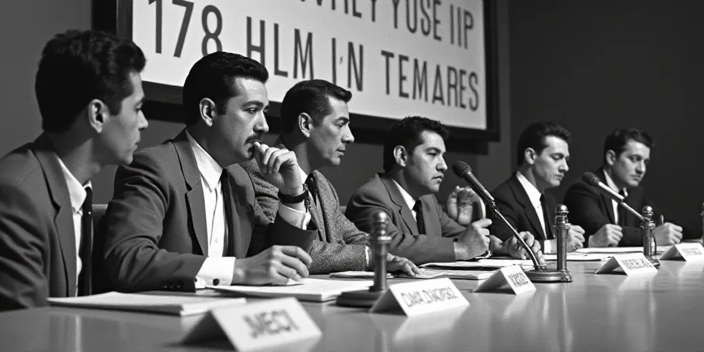 a group of people sitting at a table with microphones in front of them and a sign behind them, David