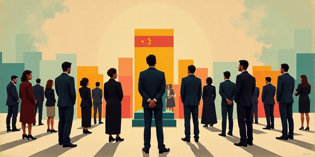 a group of people standing in front of a podium with flags on it and a sign in front of them, Anne R