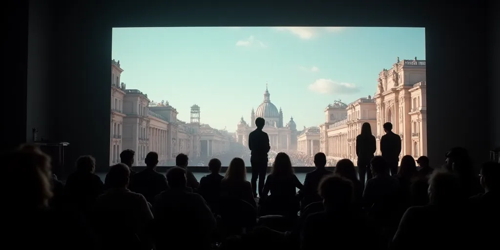 a group of people standing in front of a screen with a large screen behind them that says madrid spa