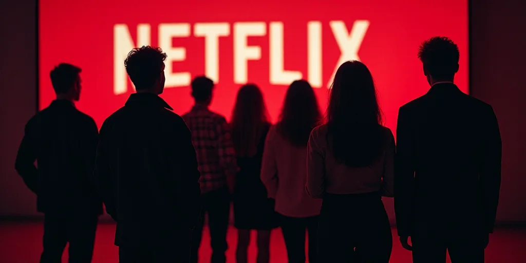 a group of people standing next to each other in front of a movie poster with the words netflix on i