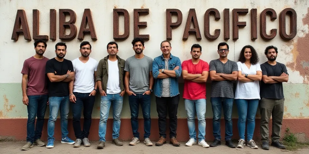a group of people standing next to each other in front of a wall with a sign that says aliba de paci