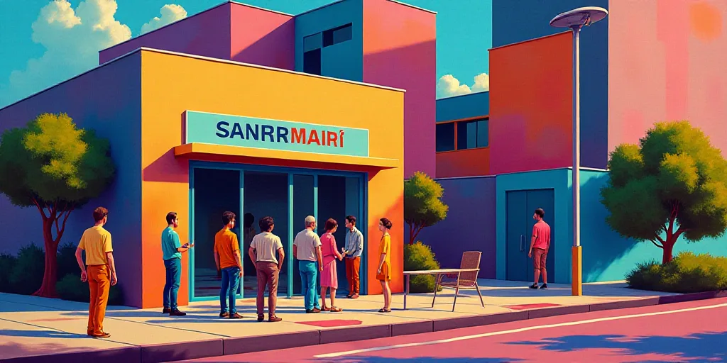 a group of people standing on a sidewalk next to a building with a sign on it that says,, Carlos Fra