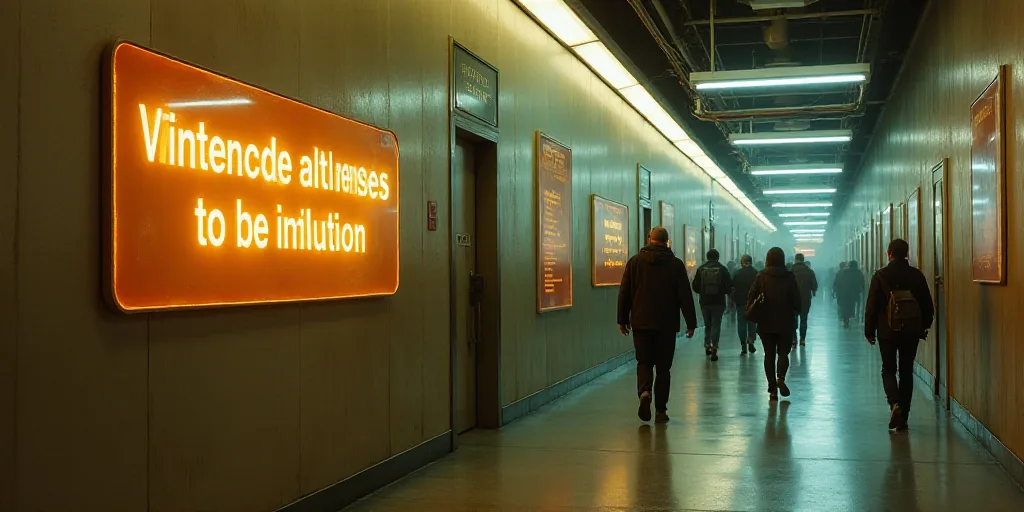 a group of people walking down a hallway next to a wall with a sign on it that says,, Federico Uribe