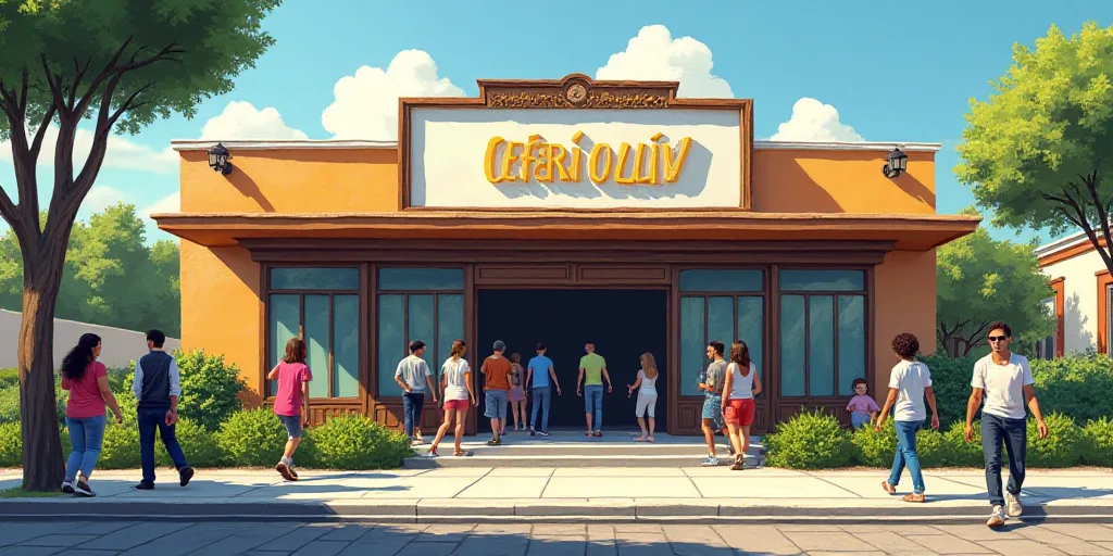 a group of people walking in front of a building with a sign that says ruben gobiero on it, Ceferí