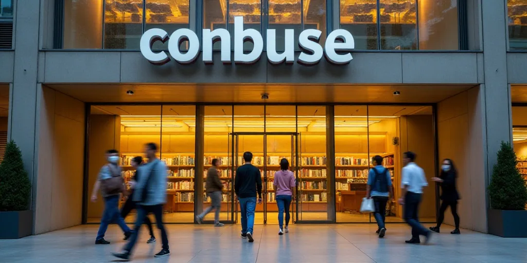 a group of people walking into a building with a sign on it that says conbuse, a national library of