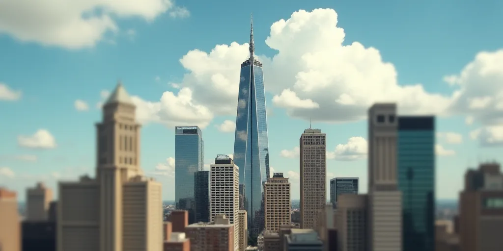 a group of tall buildings with a sky background and a few clouds in the sky above them, with a few b
