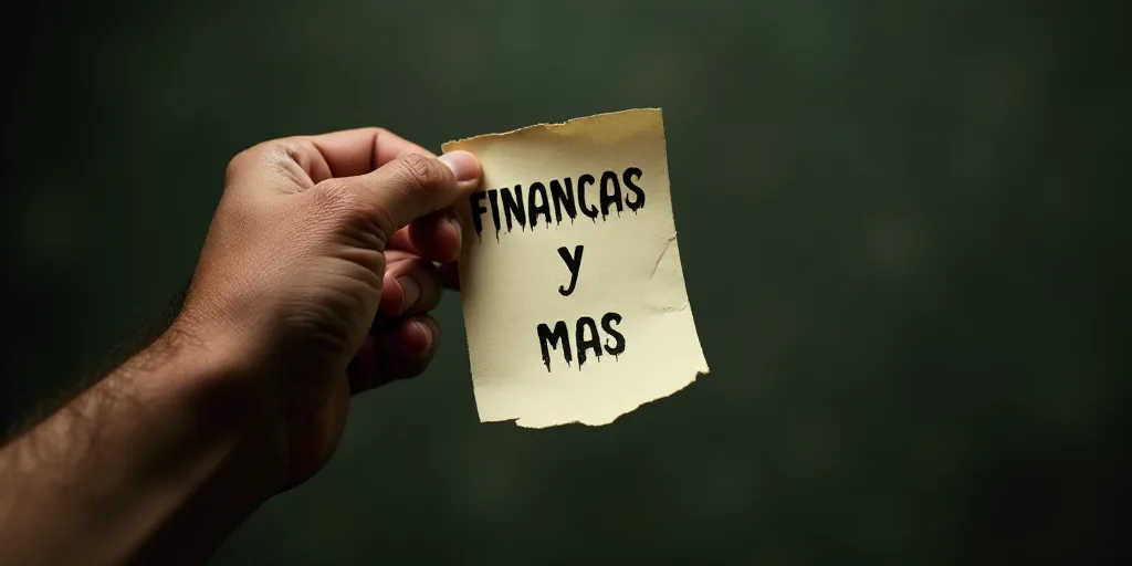 a hand holding a piece of paper with the words,'finanzas y mas'in spanish, Erlund Hudson, horror, a