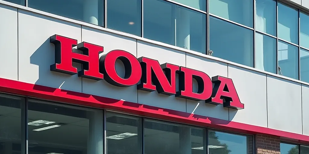 a honda sign is shown on a building in front of a glass wall with a red border around it, Baiōken E