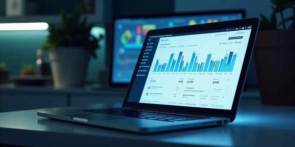 a laptop with a screen displaying a data dashboard and a text that reads the sensory software that g