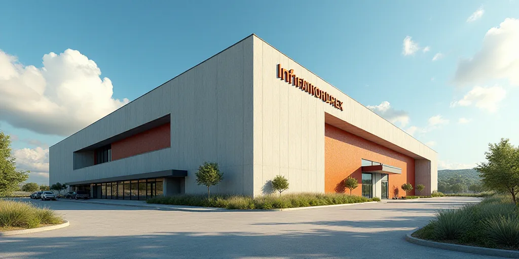 a large building with a sign on the front of it that says infinodrex on the side of it, Aquirax Uno,