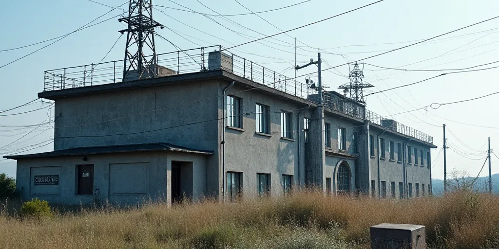 a large building with many wires and wires on it's sides and a sign that says, c f e, Ceferí Olivé
