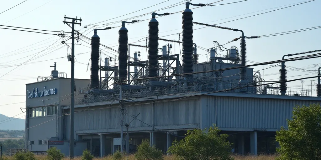 a large building with many wires and wires on it's sides and a sign that says, c f e, Ceferí Olivé