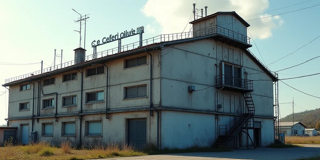 a large building with many wires and wires on it's sides and a sign that says, c f e, Ceferí Olivé