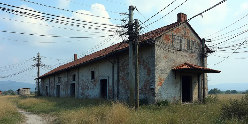 a large building with many wires and wires on it's sides and a sign that says, c f e, Ceferí Olivé