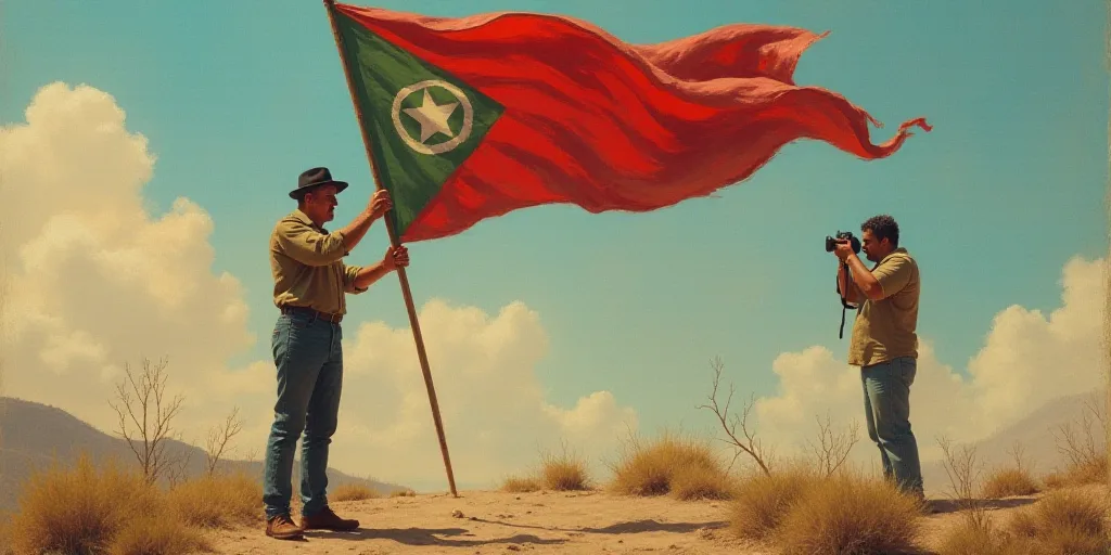 a man holding a flag and a man holding a camera taking a picture of a man holding a flag, Eddie Mend