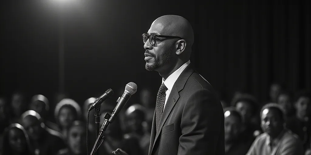 a man in a suit and glasses standing in front of a crowd of people with microphones in front of him,