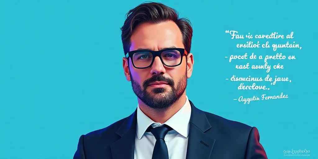 a man in a suit and glasses with a blue background and a quote from the author, fausto prettiin mund