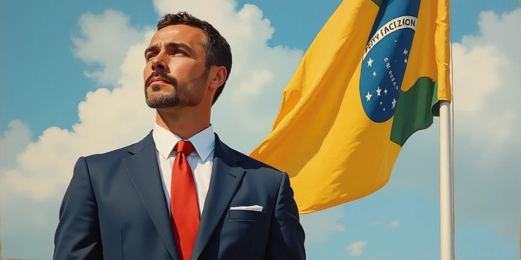 a man in a suit and tie standing in front of a flag and a flag pole in the background, Antônio Parr