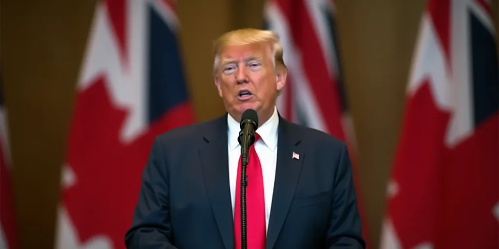 a man in a suit and tie standing in front of a wall with flags on it and a microphone, Donald Roller