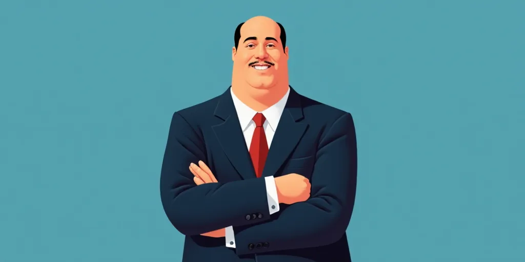 a man in a suit and tie with his arms crossed and his arms crossed, with a blue background, Fernando