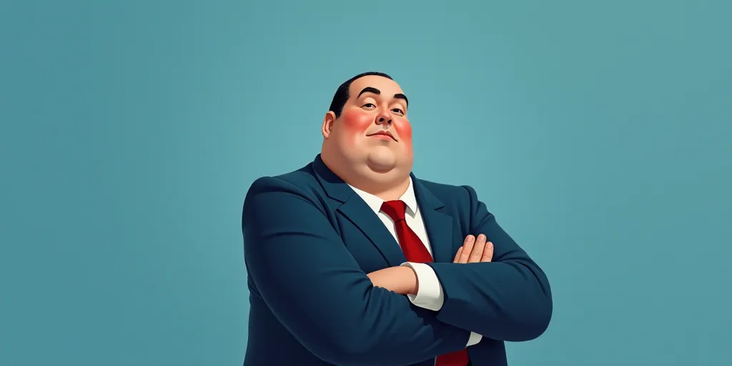 a man in a suit and tie with his arms crossed and his arms crossed, with a blue background, Fernando