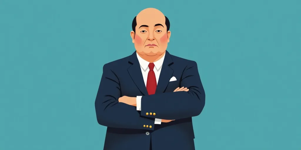 a man in a suit and tie with his arms crossed and his arms crossed, with a blue background, Fernando