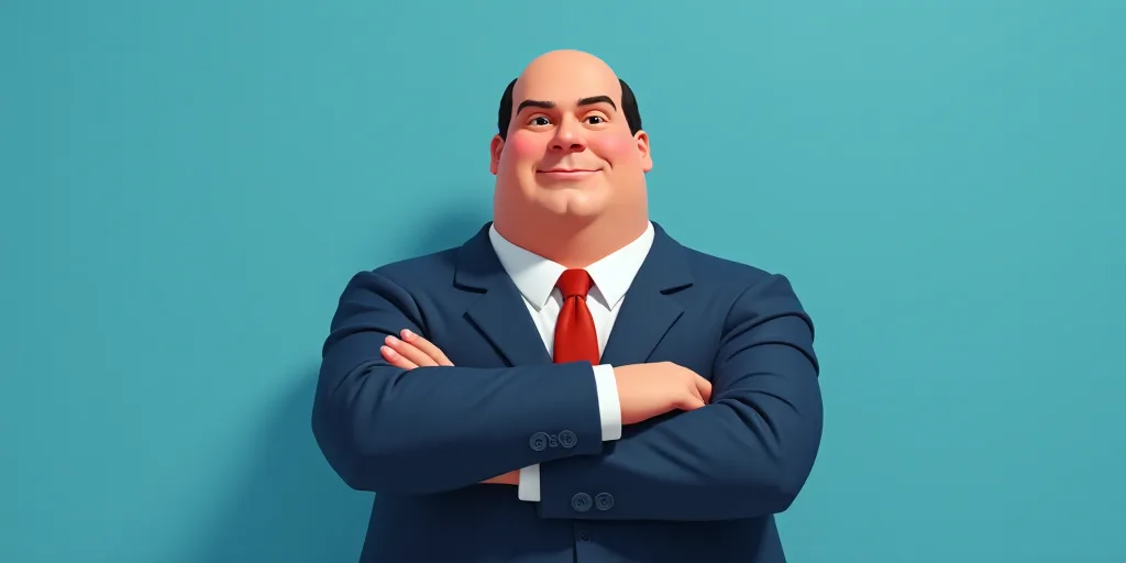 a man in a suit and tie with his arms crossed and his arms crossed, with a blue background, Fernando