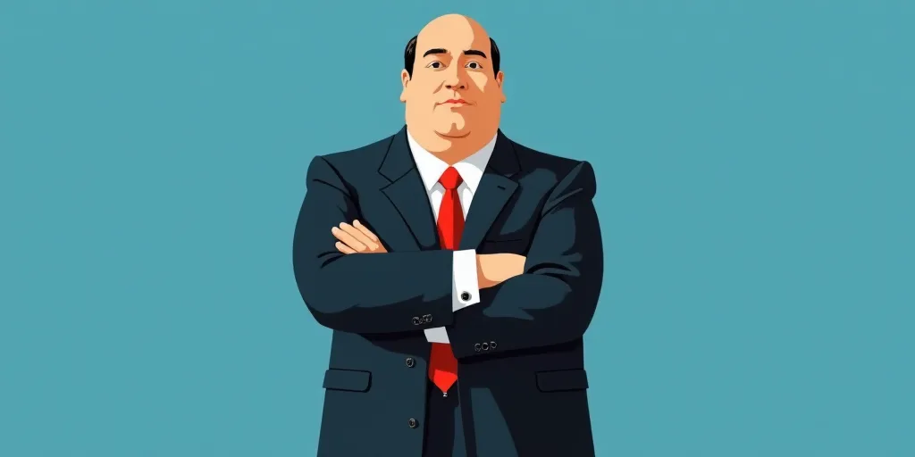a man in a suit and tie with his arms crossed and his arms crossed, with a blue background, Fernando