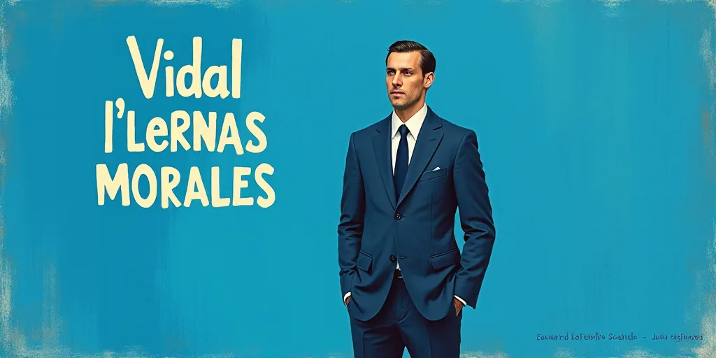 a man in a suit standing in front of a blue background with the words vidal llernas morales, Eduardo