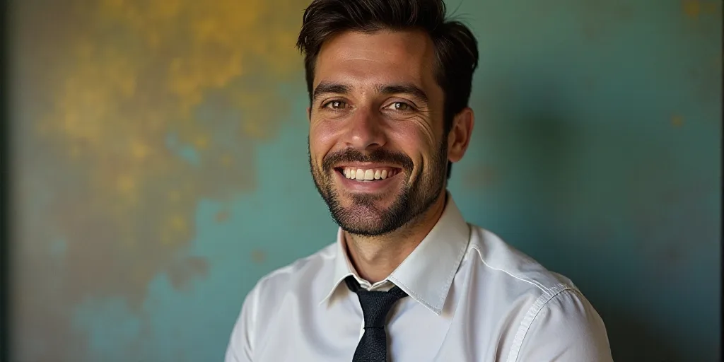 a man in a tie is smiling for the camera with a caption in spanish above him that reads, enrique cam