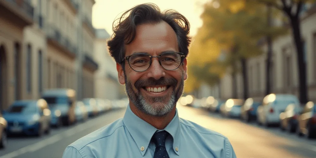 a man in a tie is smiling for the camera with a caption in spanish above him that reads, enrique cam