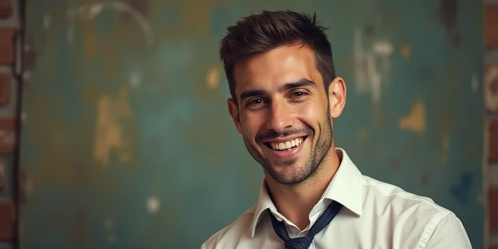 a man in a tie is smiling for the camera with a caption in spanish above him that reads, enrique cam