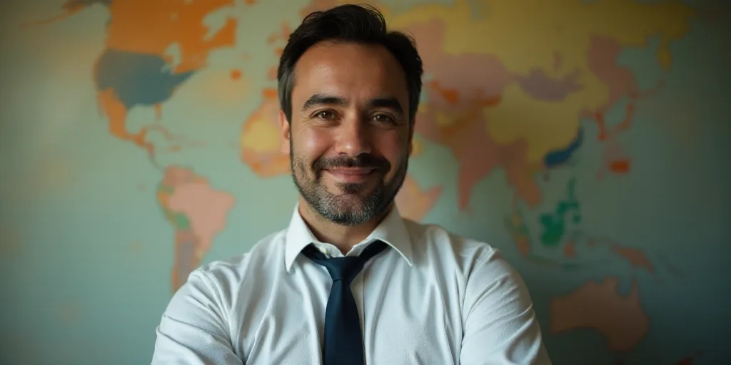a man in a tie is smiling for the camera with a caption in spanish above him that reads, enrique cam
