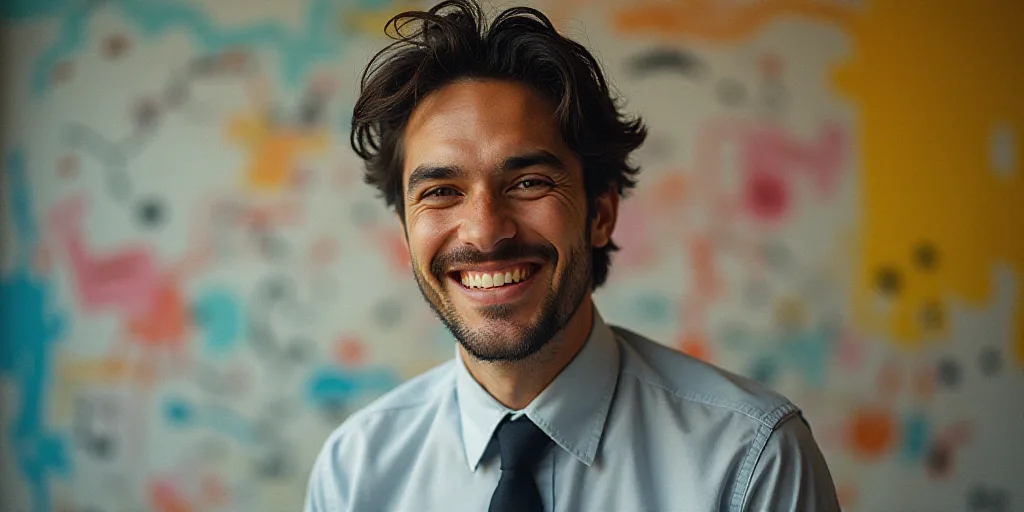 a man in a tie is smiling for the camera with a caption in spanish above him that reads, enrique cam