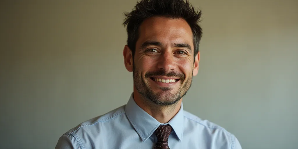 a man in a tie is smiling for the camera with a caption in spanish above him that reads, enrique cam
