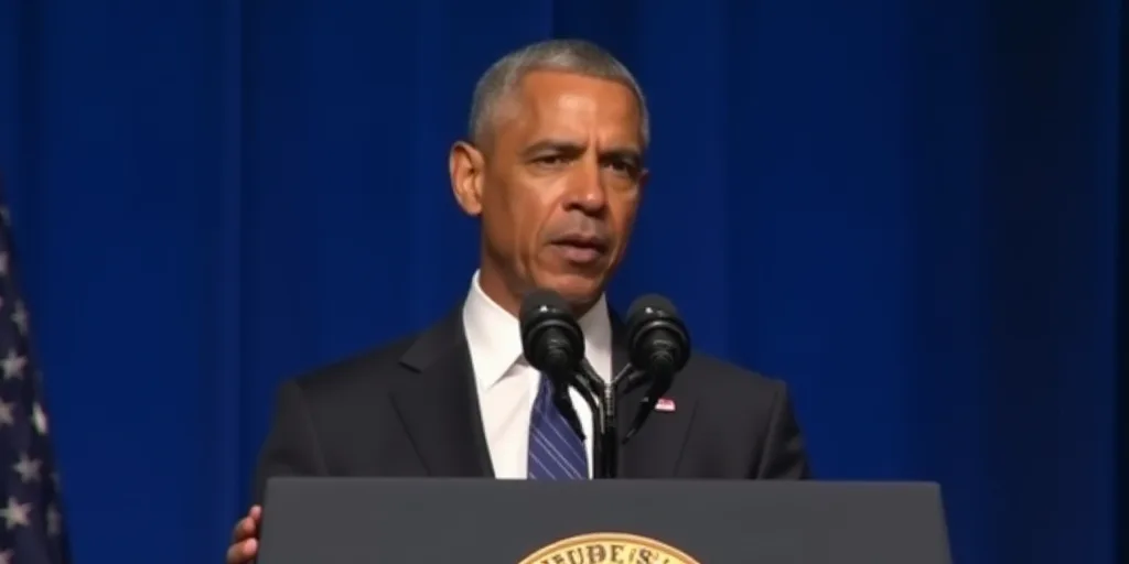a man standing at a podium with a microphone in front of him and a blue background behind him with t
