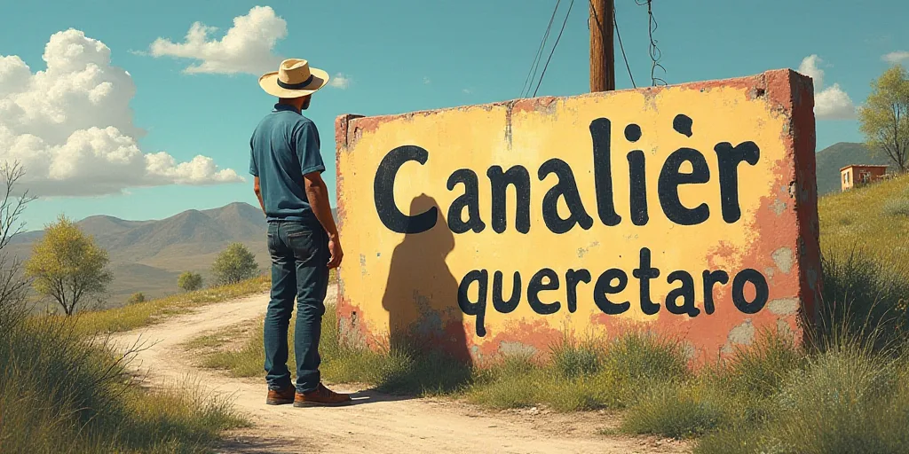 a man standing in front of a sign that says canalier queretaro on it's side, Ceferí Olivé, logo, a