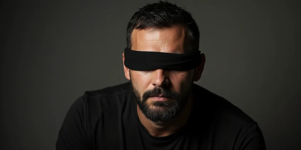 a man with a beard and a black shirt is shown in a picture with a black strip across his face, Estua