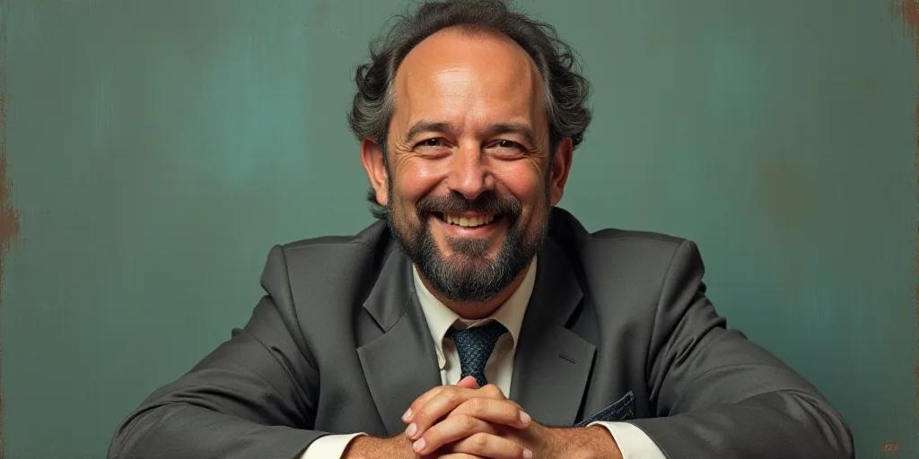 a man with a beard and a tie is smiling for the camera with his hands folded in front of him, Edward