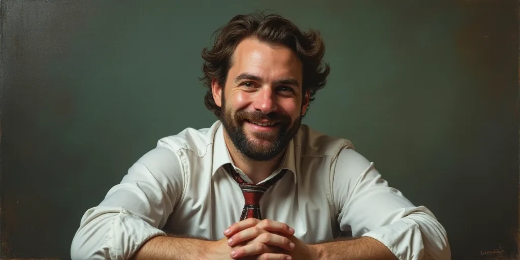 a man with a beard and a tie is smiling for the camera with his hands folded in front of him, Edward