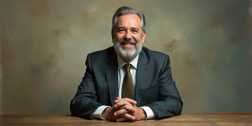 a man with a beard and a tie is smiling for the camera with his hands folded in front of him, Edward