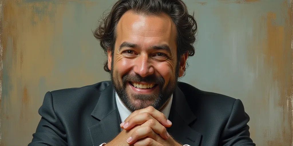 a man with a beard and a tie is smiling for the camera with his hands folded in front of him, Edward