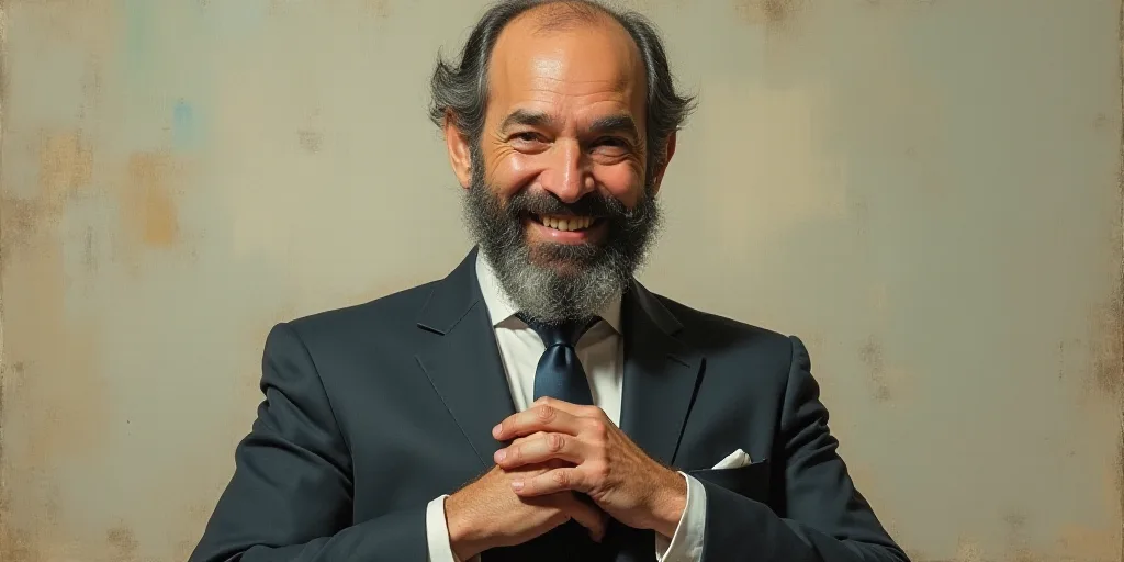 a man with a beard and a tie is smiling for the camera with his hands folded in front of him, Edward